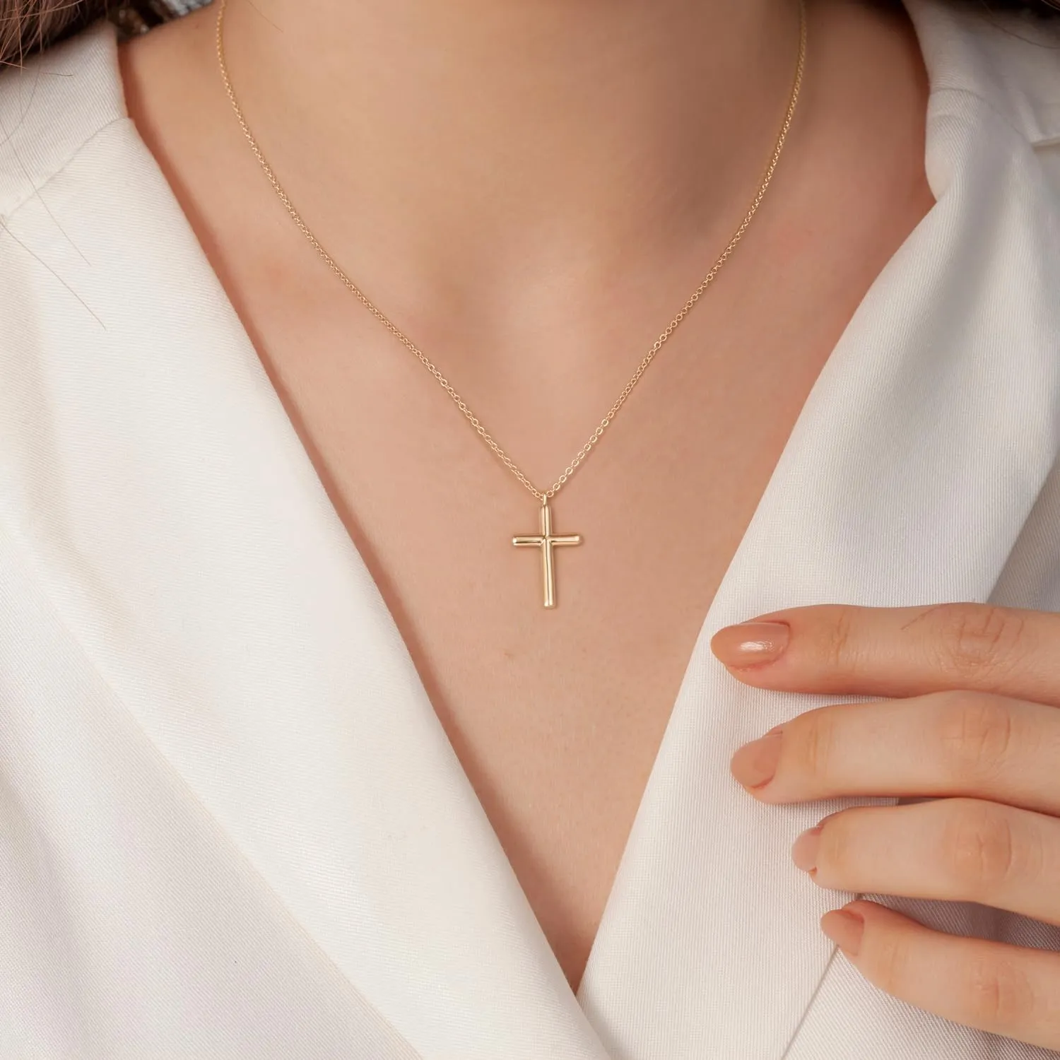 Cross Necklace 14K Gold Cross Necklaces for Women Gold Chain Necklace Women Dainty Halo Faith Pendant