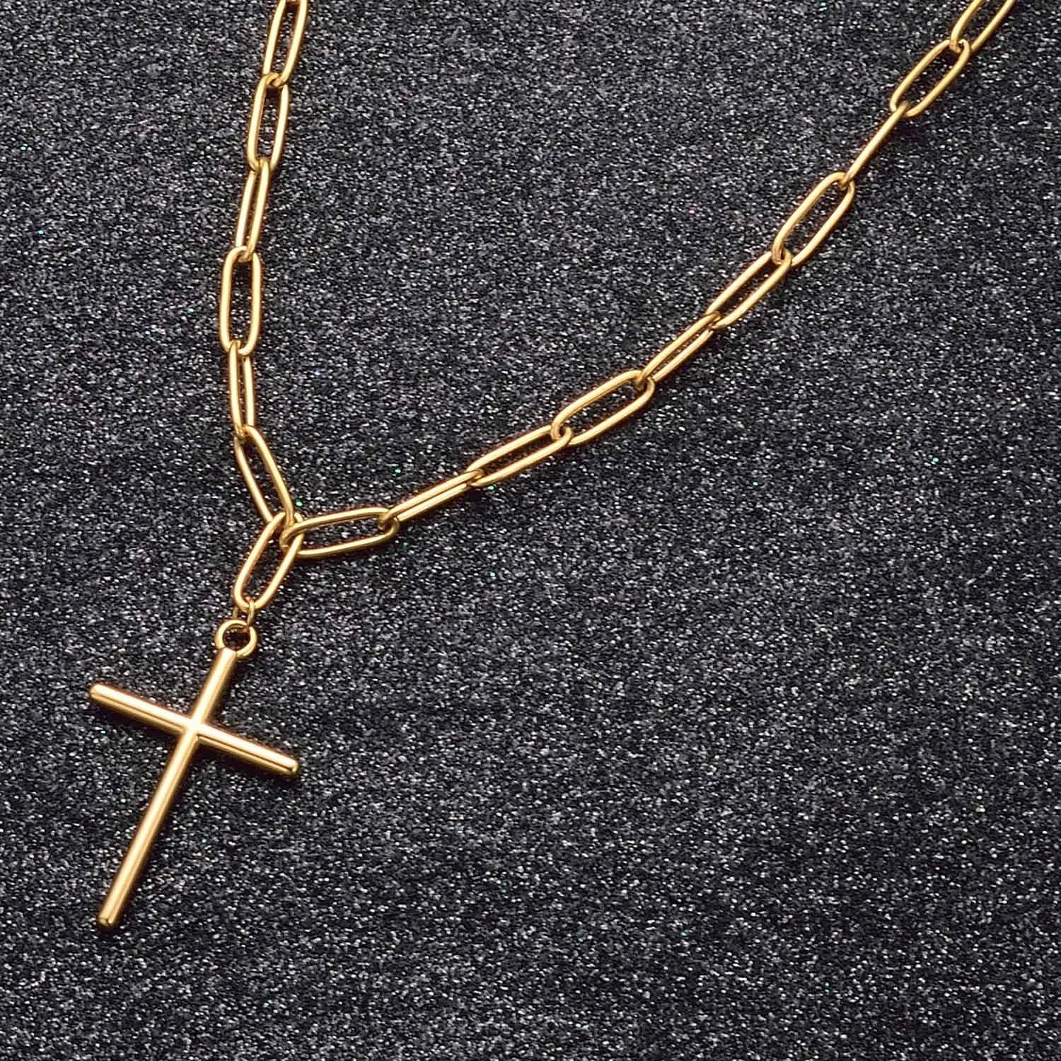 Cross Necklace for Men 14K Gold Plated Gothic Crucifix Cross Pendent Adjustable Layering Choker Necklaces