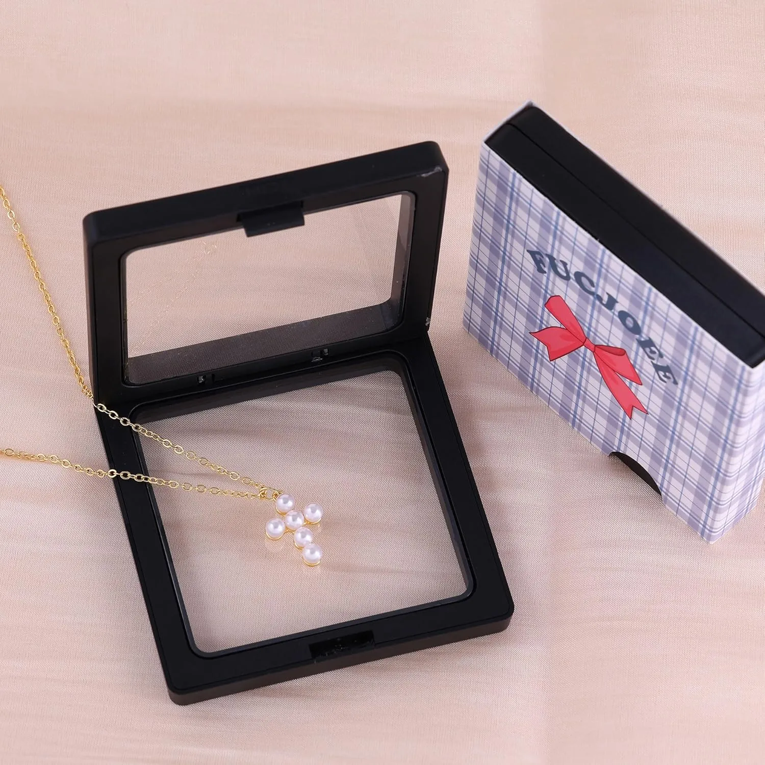 Cross Necklace for Women, 14k Gold Plated Dainty Necklace Cute Cubic Zirconia Cross Pendant Necklace for Women Simple Small Gold Pearl Cross Necklaces Gold Jewelry