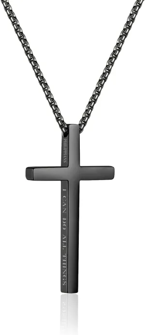 Cross Necklaces for Men Stainless Steel Necklace Faith Religious Minimalist Baptism Jewelry Prayer Gifts, Chain:22 inches Cross Pendant 1.9" *1.1", Stainless Steel, No Gemstone