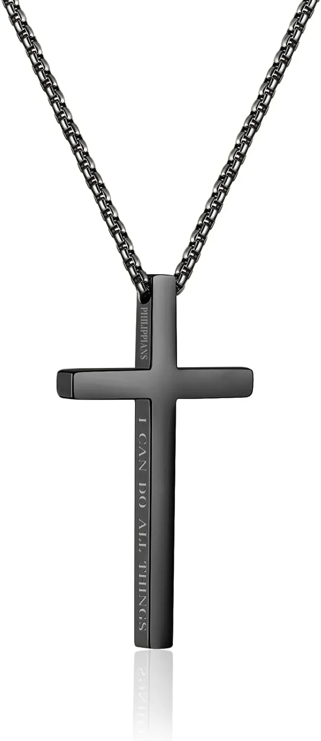 Cross Necklaces for Men Stainless Steel Necklace Faith Religious Minimalist Baptism Jewelry Prayer Gifts, Chain:22 inches Cross Pendant 1.9" *1.1", Stainless Steel, No Gemstone