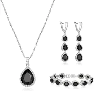 Crysdue Cubic Zirconia Teardrop Pendant Necklace Long Earrings Tennis Bracelet Set, Sparkle Classic Prom Wedding Jewelry Set for Women Brides Bridesmaid