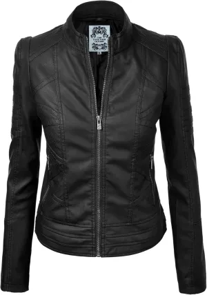CTC Womens Dressy Vegan Leather Biker Jacket