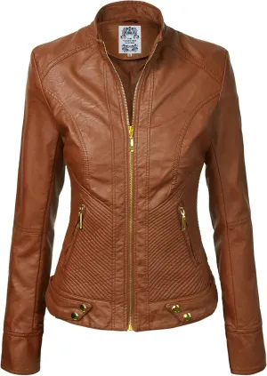 CTC Womens Dressy Vegan Leather Biker Jacket