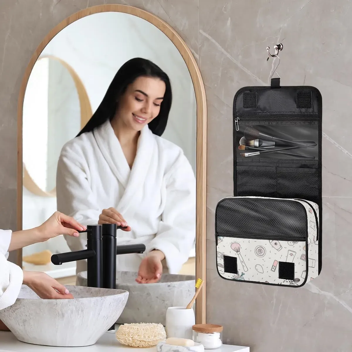 Cute Cosmetics Hanging Toiletry Bag, Spacious Travel Toiletry Bag for Women Men, Cosmetic Bags for Women, Travel Makeup Bag Suitable for Business, Camping, and Fitness