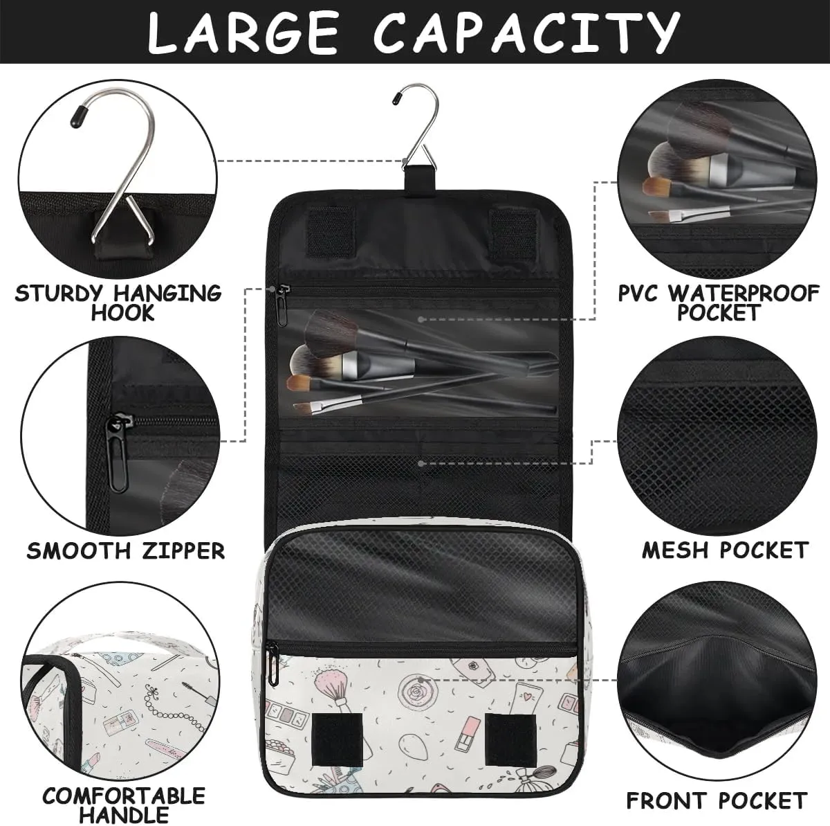 Cute Cosmetics Hanging Toiletry Bag, Spacious Travel Toiletry Bag for Women Men, Cosmetic Bags for Women, Travel Makeup Bag Suitable for Business, Camping, and Fitness