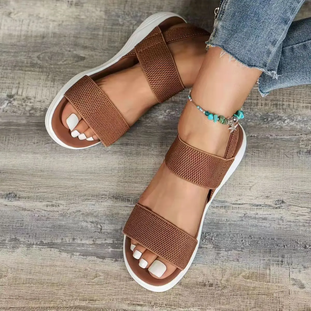 Cuzcare Women Sandals Summer Comfortable Casual Elastic Strap