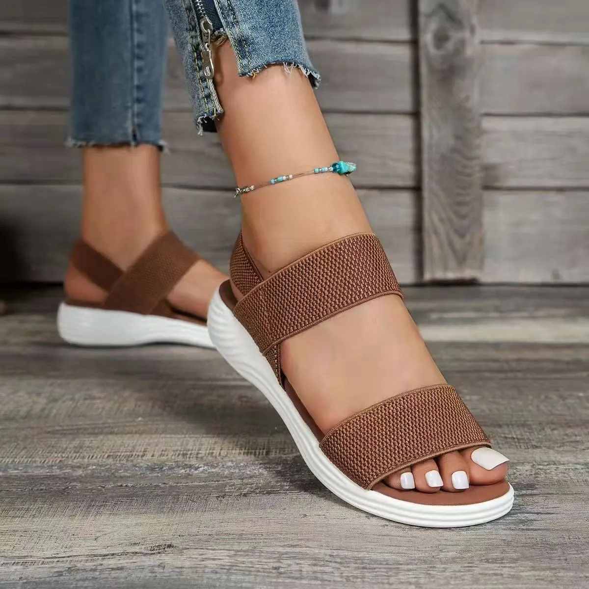 Cuzcare Women Sandals Summer Comfortable Casual Elastic Strap