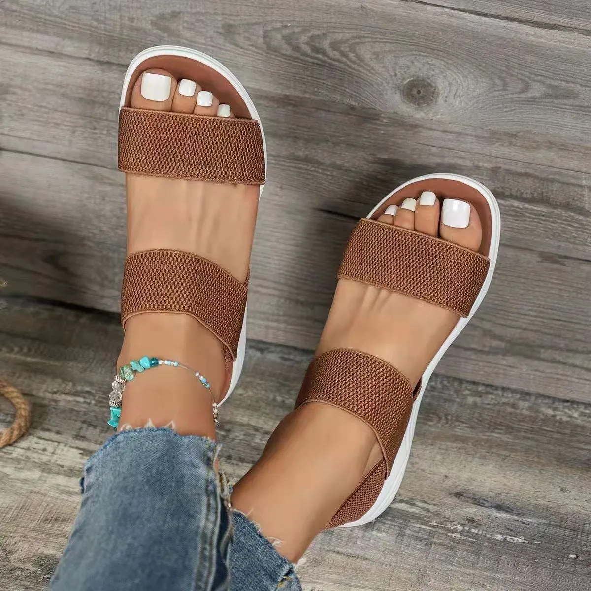 Cuzcare Women Sandals Summer Comfortable Casual Elastic Strap