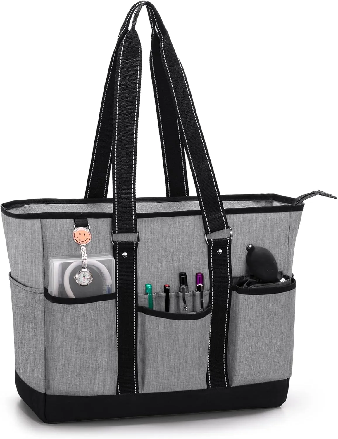 Damero Nurse Tote Bags, Nurse Shoulder Bag with Padded Laptop Sleeve and Mutiple Pockets for Work, Home Health Care, Gray