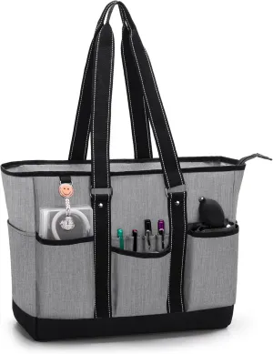 Damero Nurse Tote Bags, Nurse Shoulder Bag with Padded Laptop Sleeve and Mutiple Pockets for Work, Home Health Care, Gray