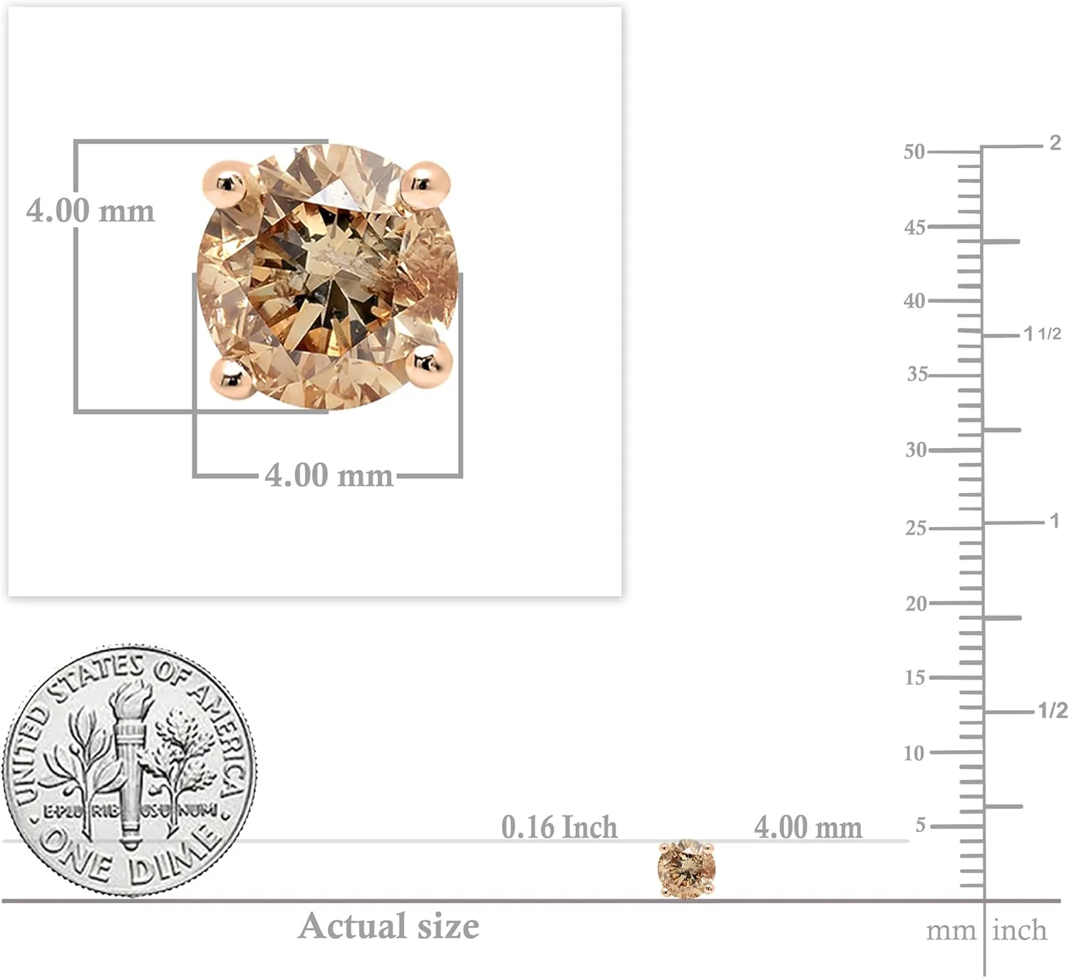 Dazzlingrock Collection Round Champagne Diamond Classic Solitaire Screw Back Stud Earrings for Women in 10K Solid Gold