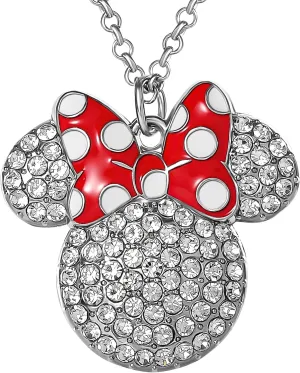 Disney Womens Minnie and Mickey Mouse Pave Crystal Necklaces  Officially Licensed Jewelry, 16" 3" Adjustable Chain