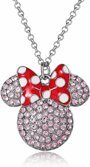 Disney Womens Minnie and Mickey Mouse Pave Crystal Necklaces  Officially Licensed Jewelry, 16" 3" Adjustable Chain