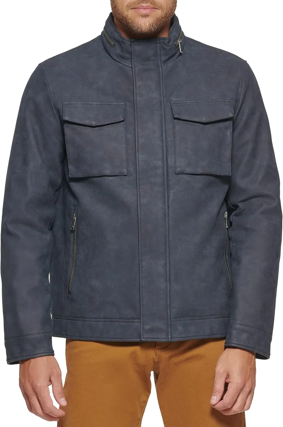Dockers Men's Faux Leather Military Jacket