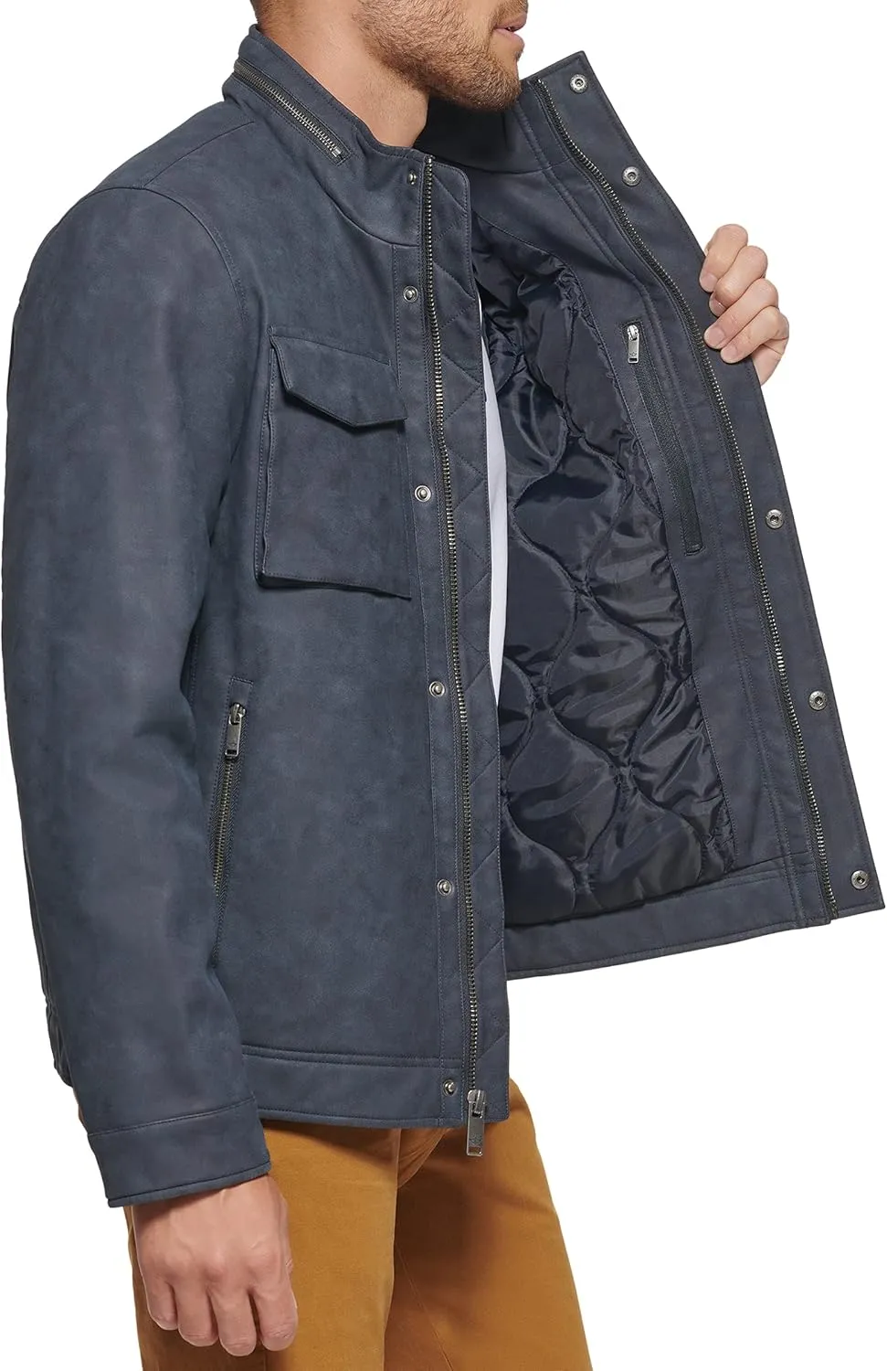 Dockers Men's Faux Leather Military Jacket