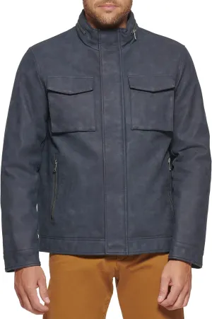Dockers Men's Faux Leather Military Jacket