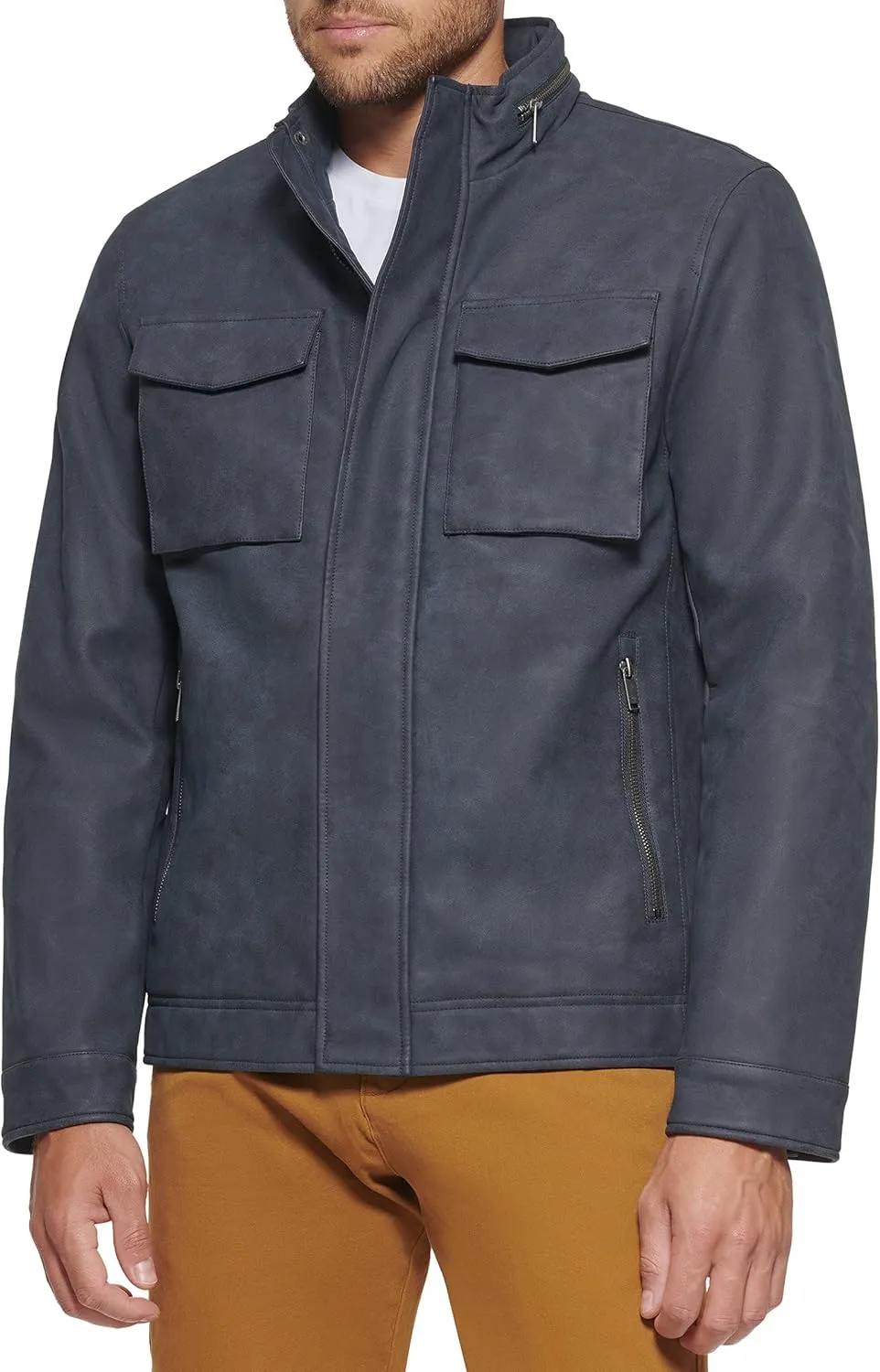 Dockers Men's Faux Leather Military Jacket