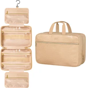 Dot&Dot Spacious Leather Toiletry Bathroom Bag - Hanging Travel Toiletry Bag for Women - Men's & Women's Toiletries Makeup and Cosmetic Organizer for Traveling Women
