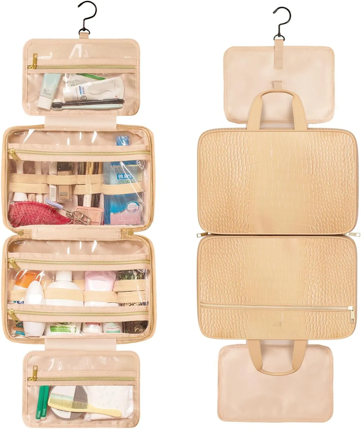 Dot&Dot Spacious Leather Toiletry Bathroom Bag - Hanging Travel Toiletry Bag for Women - Men's & Women's Toiletries Makeup and Cosmetic Organizer for Traveling Women
