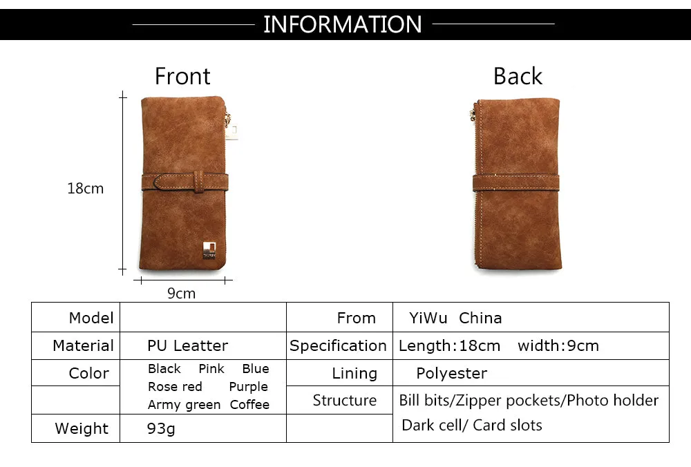 Drawstring Nubuck Leather Zipper Wallet