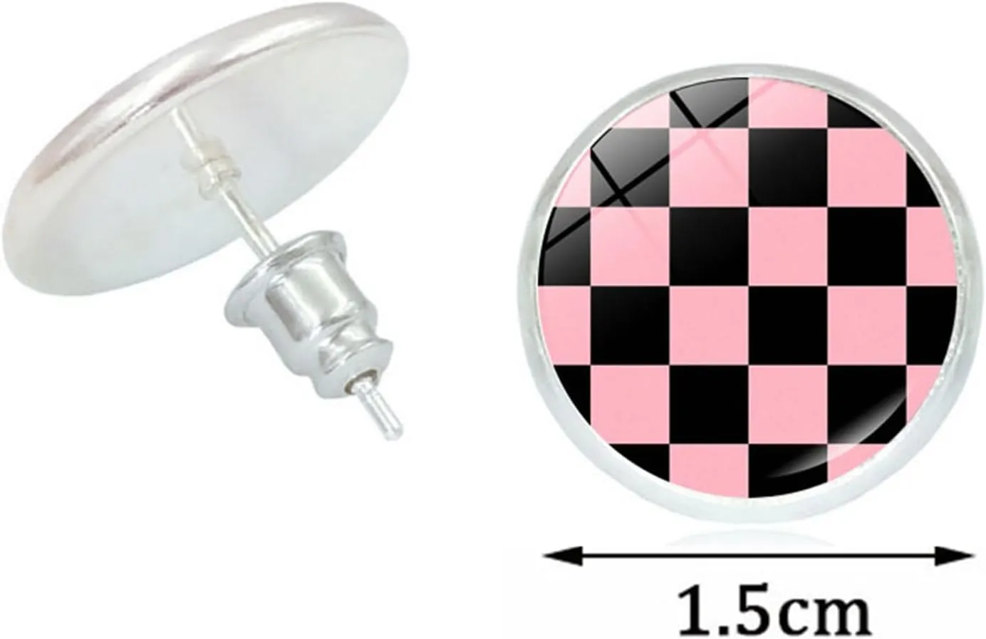 Dreuyet 2 Pairs Black White Checkered Stud Earrings for Women Men Cute Plaid Earrings Stainless Steel Posts Retro Classic Studs Checkerboard Print Glass Stud Earrings Fashion Studs Jewelry