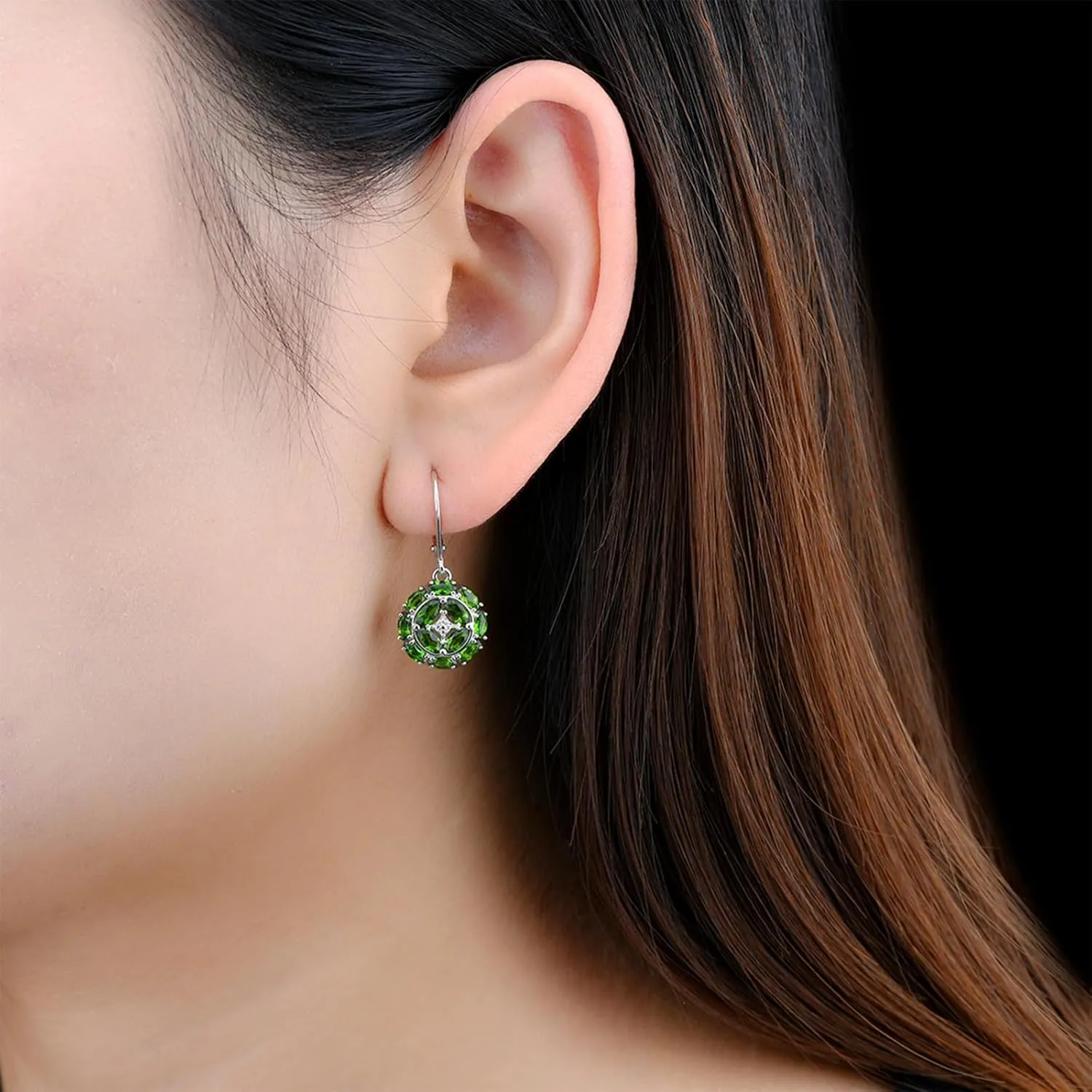Drop Earrings for Women Setting Marquise Cut Natural Gemstone Chrome Diopside Tanzanite Birthstone Earring S925 Sterling Silver Cubic Zirconia Classic Style Fine Jewelry