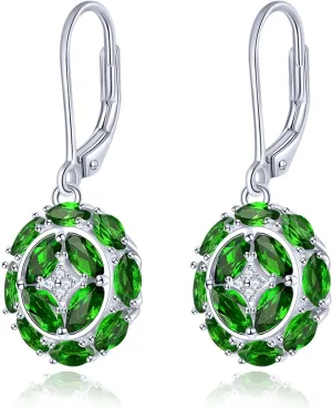 Drop Earrings for Women Setting Marquise Cut Natural Gemstone Chrome Diopside Tanzanite Birthstone Earring S925 Sterling Silver Cubic Zirconia Classic Style Fine Jewelry