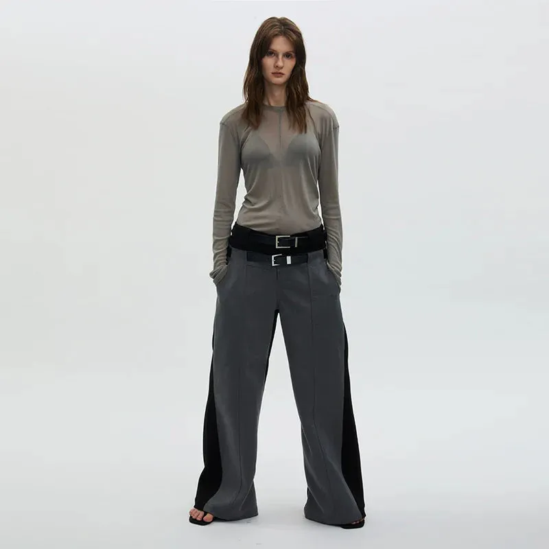 Dual-Tone Wide-Leg Trousers