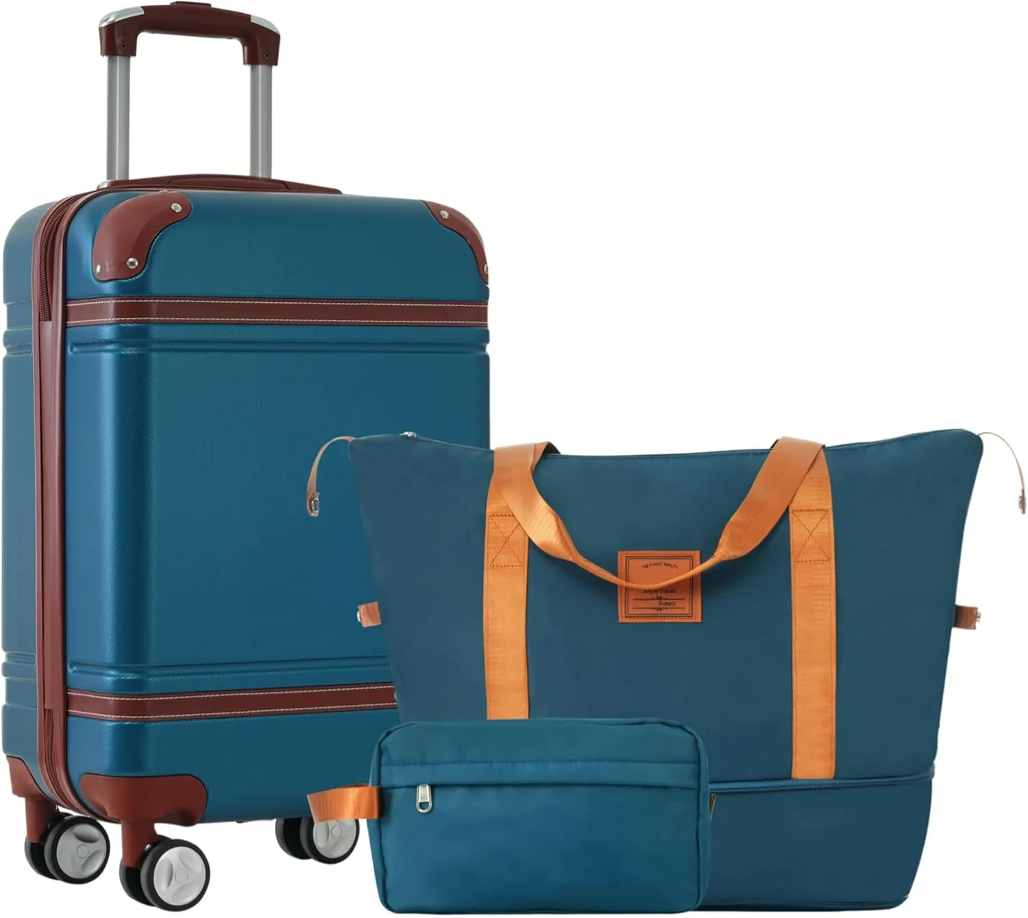 Durable and Spacious Hardshell Luggage Set with Bags, Carry-On Suitcase with Double Spinner Wheels, 20-Inch, Blue
