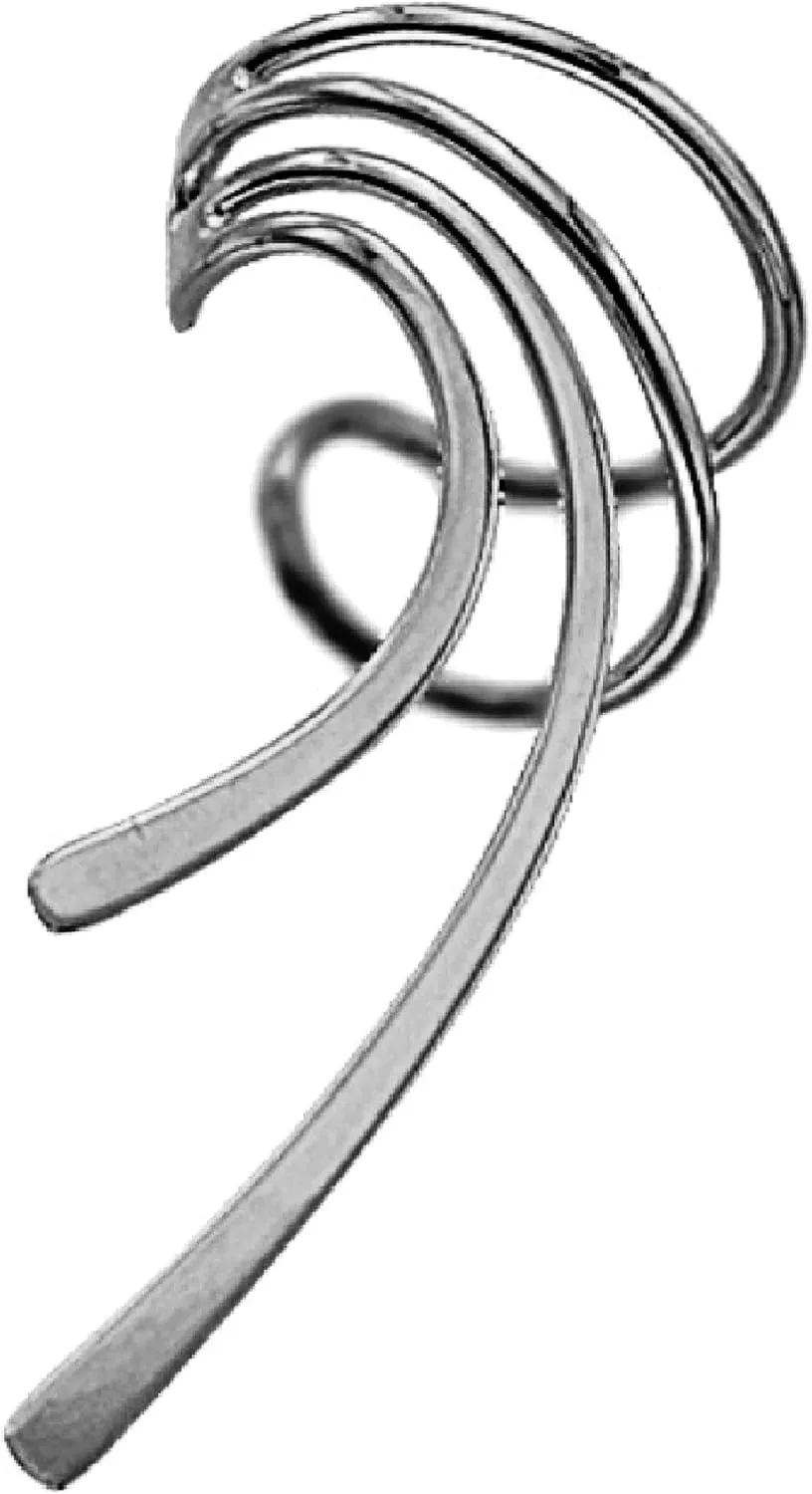 Ear Charms Classic Long Wave Ear Cuff Non-pierced Left Earring Wrap, EZ Care Rhodium on Sterling Silver