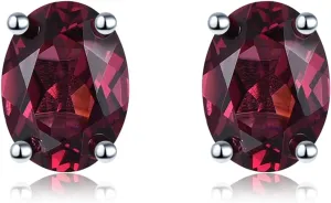 Earrings for Women Studs Set, Solid 925 Sterling Silver with Oval 8x6mm Natural Gemstone Rhodium Plated Classic Style Christmas Birthday Earring for Women's Fine Jewelry
