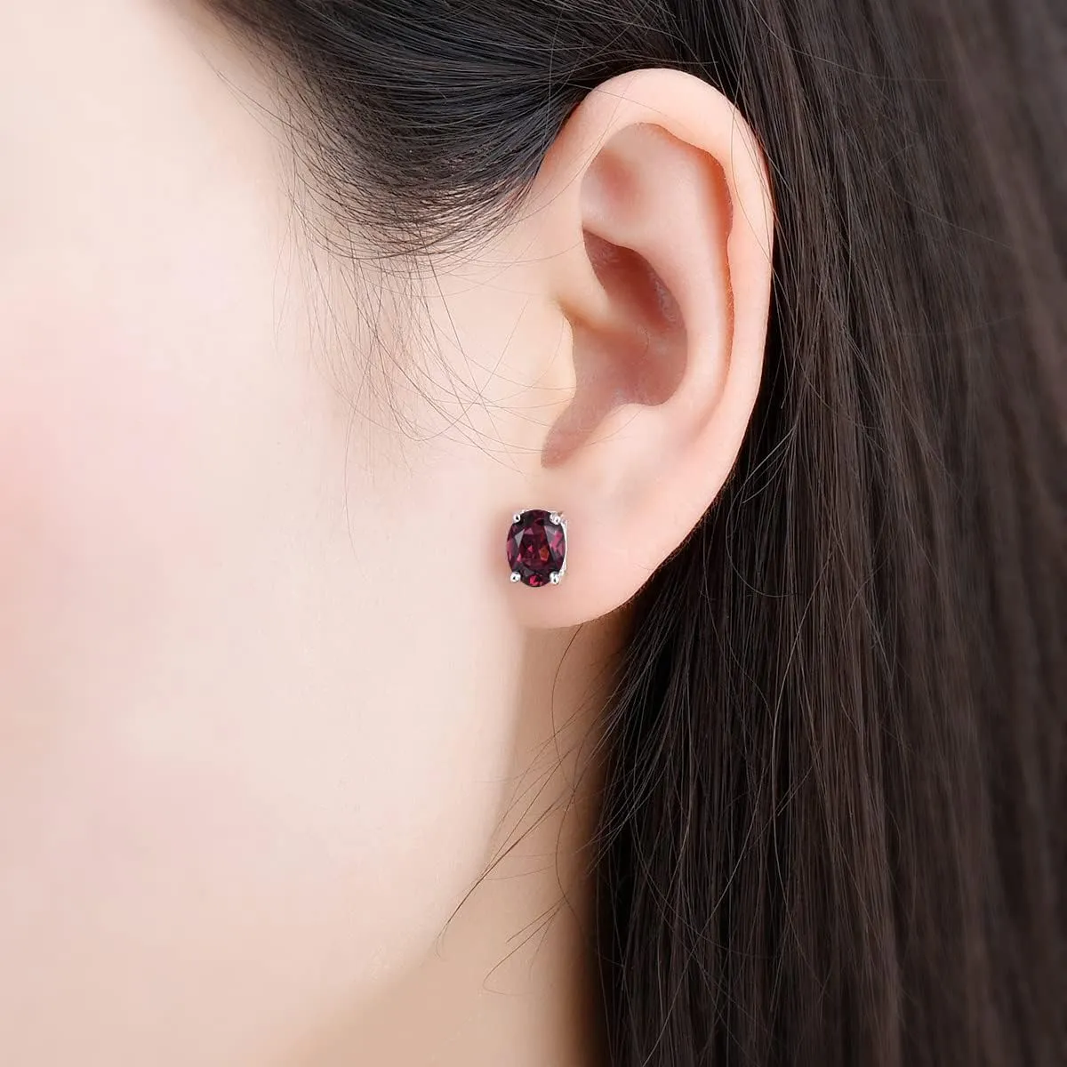 Earrings for Women Studs Set, Solid 925 Sterling Silver with Oval 8x6mm Natural Gemstone Rhodium Plated Classic Style Christmas Birthday Earring for Women's Fine Jewelry
