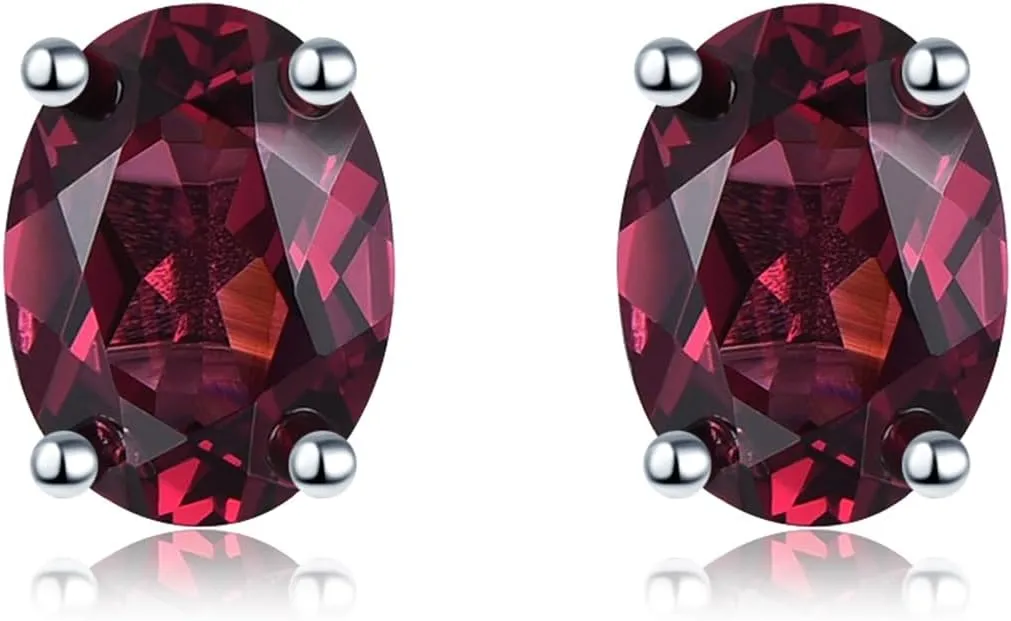 Earrings for Women Studs Set, Solid 925 Sterling Silver with Oval 8x6mm Natural Gemstone Rhodium Plated Classic Style Christmas Birthday Earring for Women's Fine Jewelry