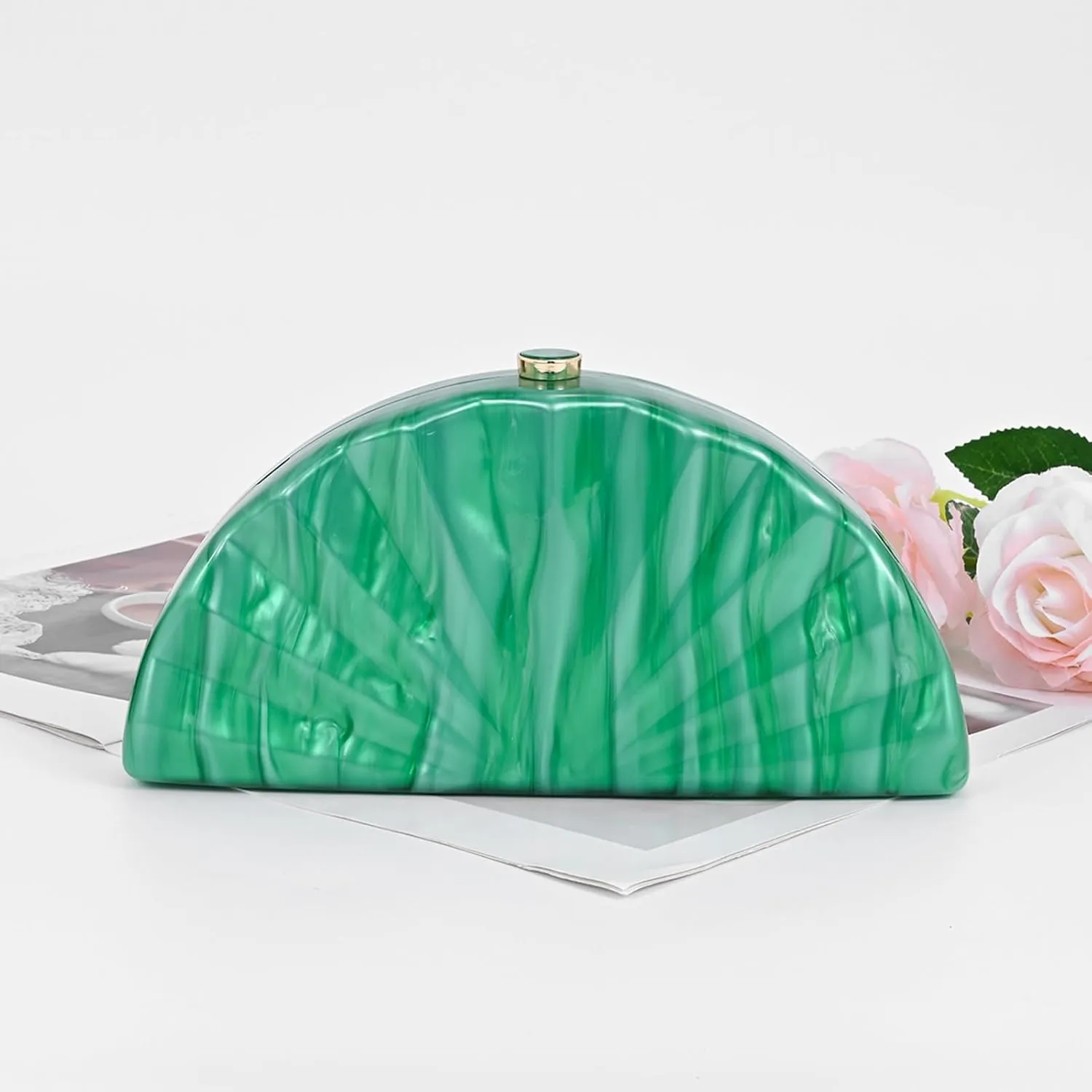 Elegant Acrylic Evening Clutch Purses For Women,Small Semicircular Shoulder Crossbody Bag Party Prom Purse Handbags