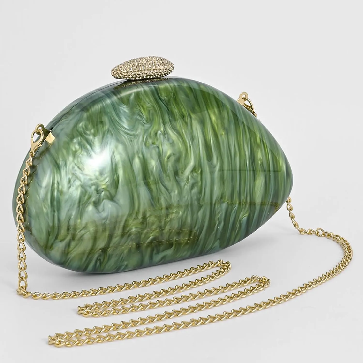 Elegant Acrylic Purses For Women, Oval Crystal Clasp Evening Clutch Seashell Bag Small Shoulder Crossbody Handbags