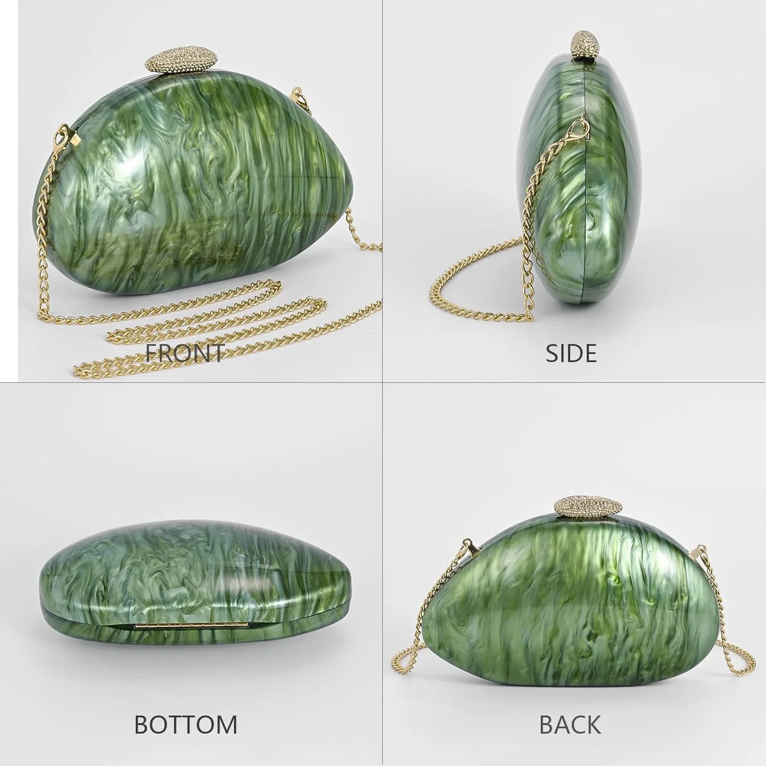 Elegant Acrylic Purses For Women, Oval Crystal Clasp Evening Clutch Seashell Bag Small Shoulder Crossbody Handbags