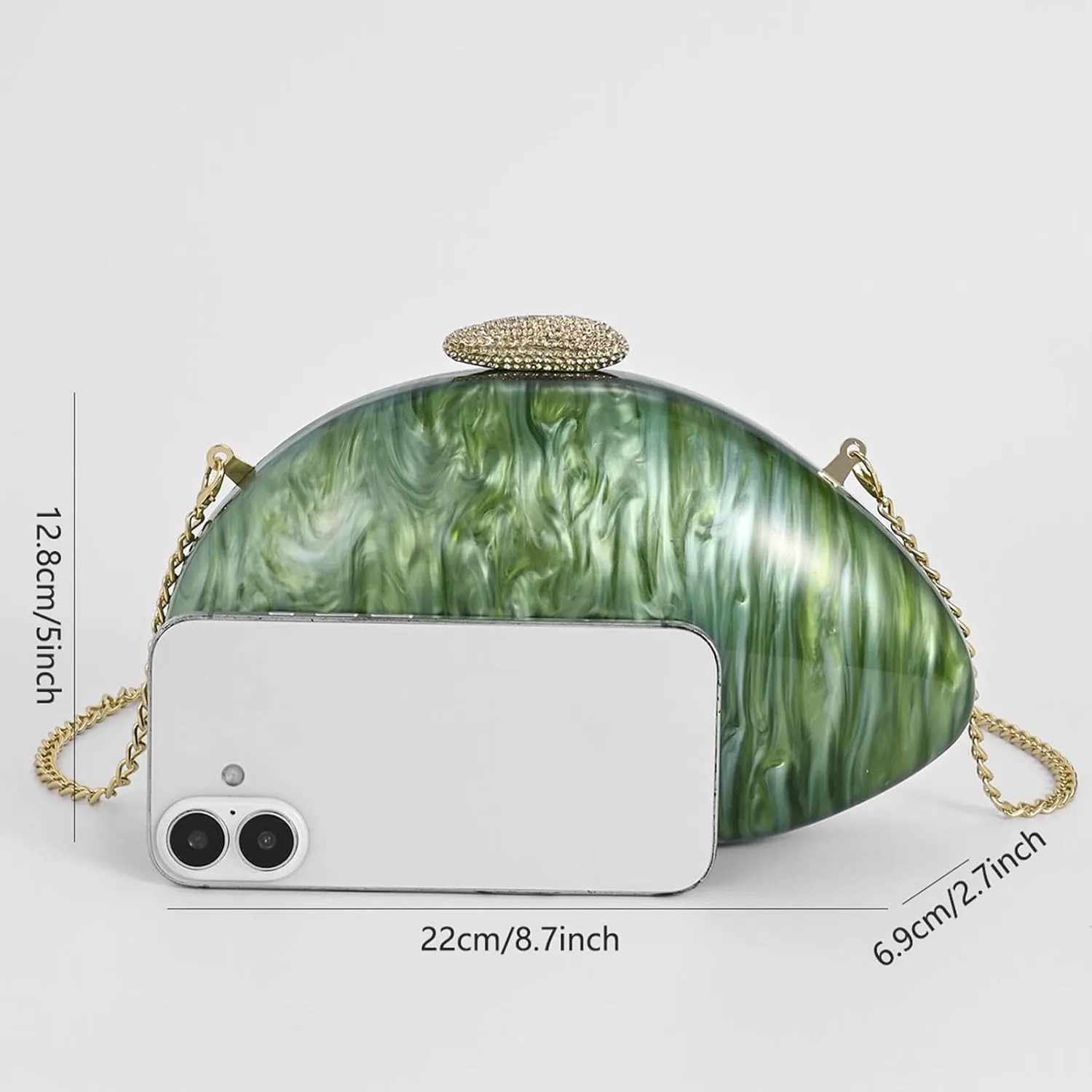 Elegant Acrylic Purses For Women, Oval Crystal Clasp Evening Clutch Seashell Bag Small Shoulder Crossbody Handbags