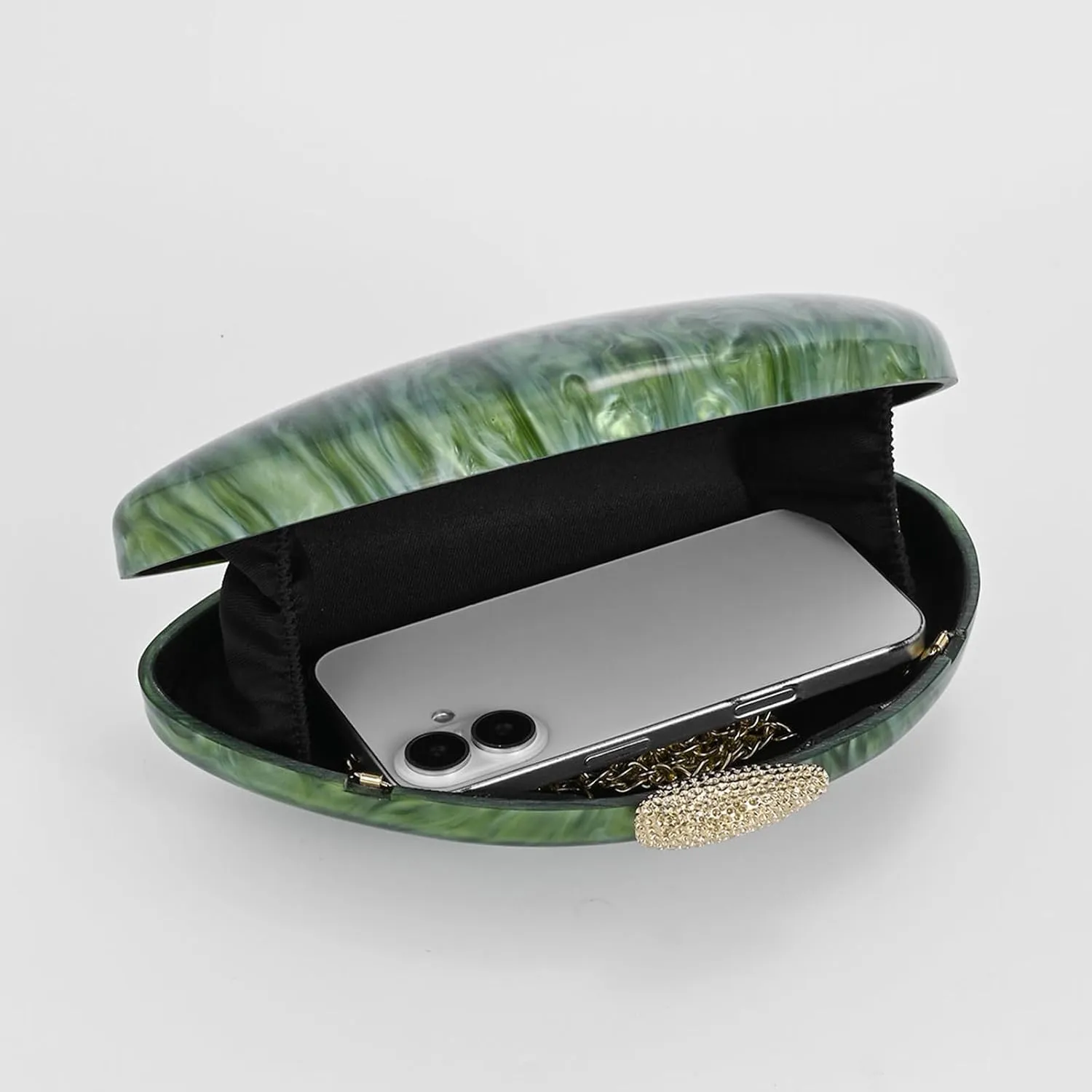 Elegant Acrylic Purses For Women, Oval Crystal Clasp Evening Clutch Seashell Bag Small Shoulder Crossbody Handbags