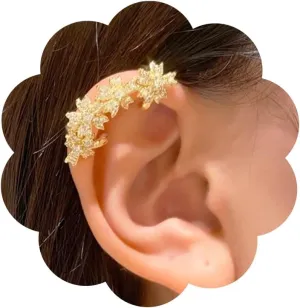 Elegant Floral Cluster Ear Cuffs Classic Rhinestone Flower Crawler Fake Earrings Sparkle Crystal Climbers Cuff Earrings Cartilage Ear Wrap Non Piercing Earrings for Wedding Bridal