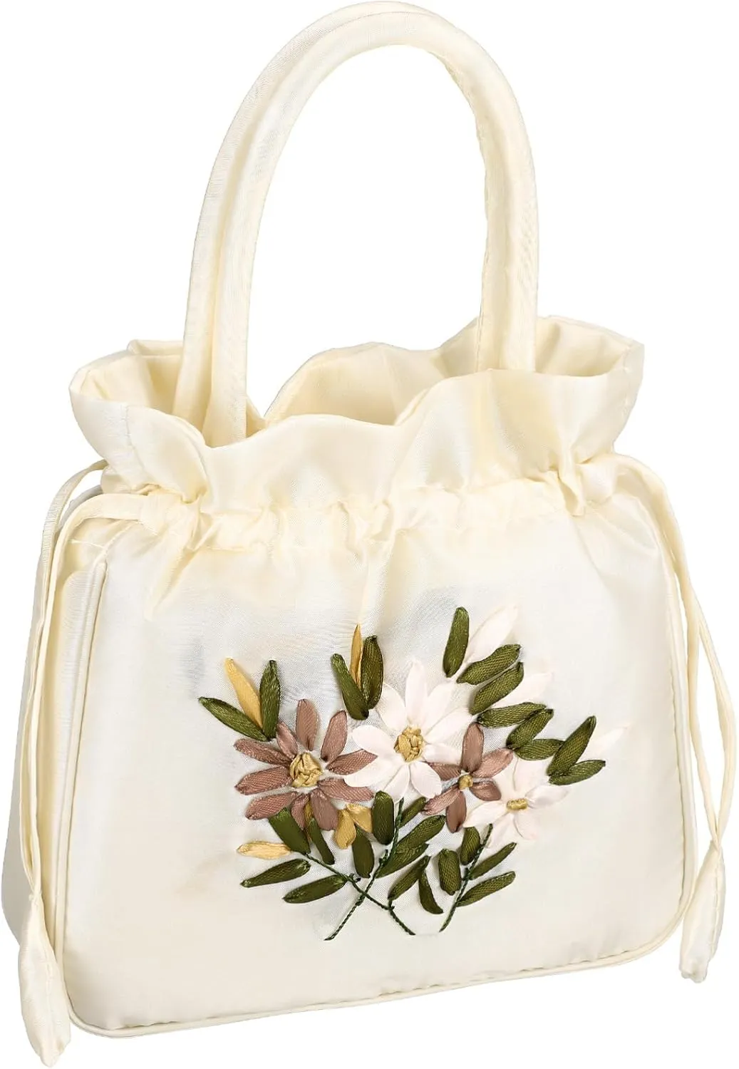 Elegant Floral Drawstring Handbag for Ladies Evening Purse with Comfortable Handle for Weddings and Parties Versatile Clutch for Casual and Formal Outfits Ample Capacity for