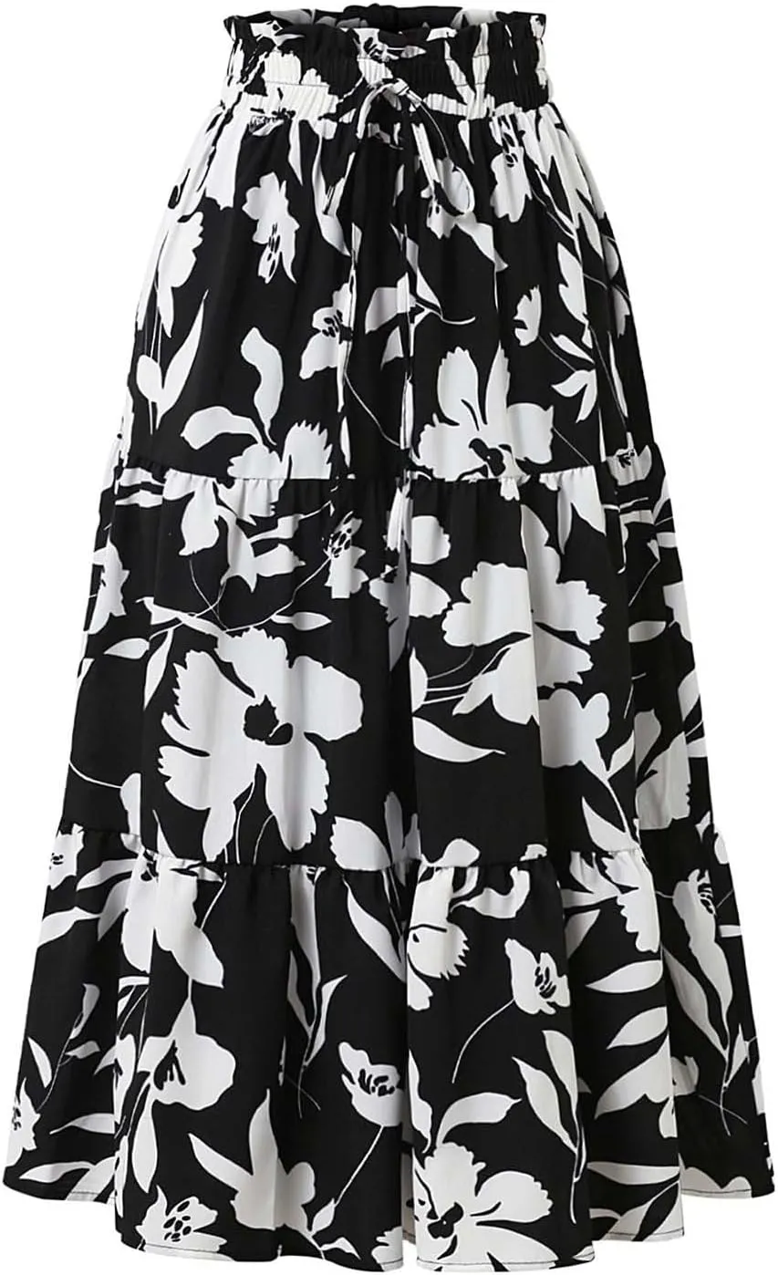 Elegant Floral Pleated Midi Skirt for Women Summer High End Fashion Stylish A Line Skirt Comfortable Lightweight