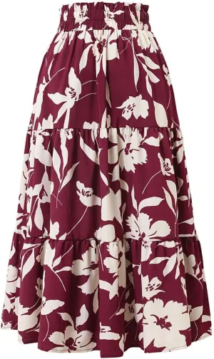 Elegant Floral Pleated Midi Skirt for Women Summer High End Fashion Stylish A Line Skirt Comfortable Lightweight