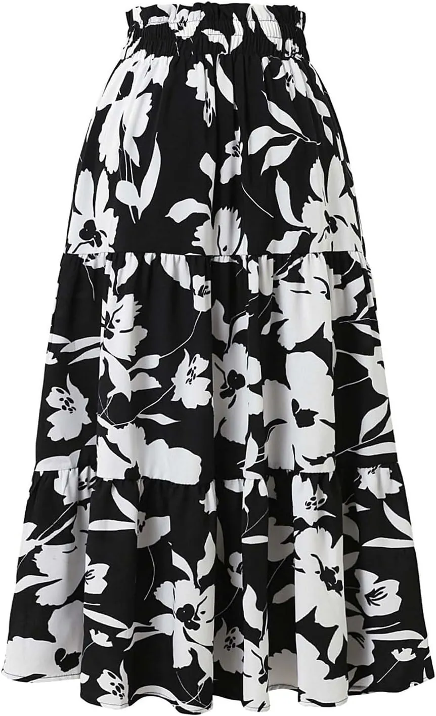 Elegant Floral Pleated Midi Skirt for Women Summer High End Fashion Stylish A Line Skirt Comfortable Lightweight