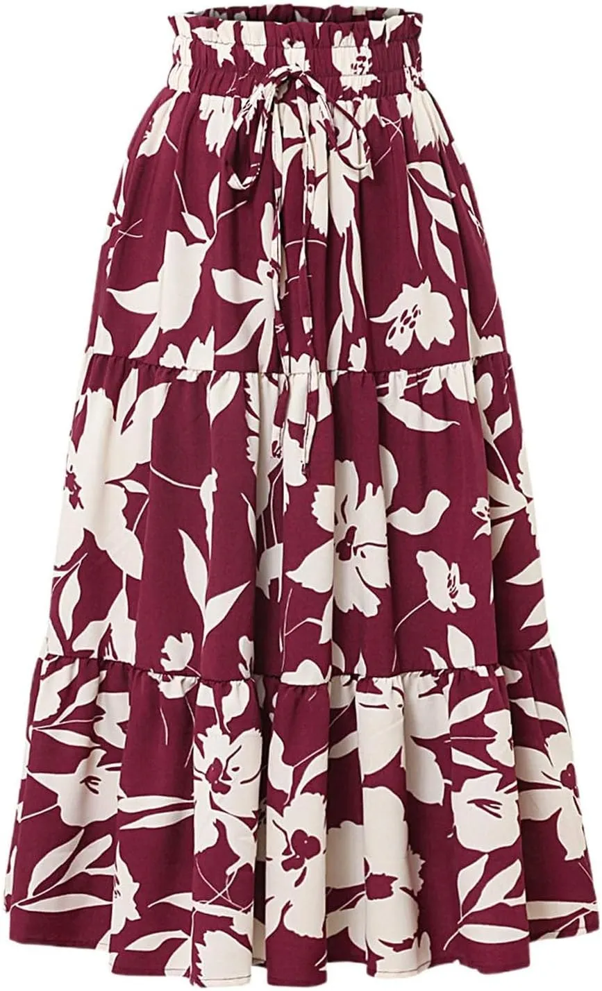 Elegant Floral Pleated Midi Skirt for Women Summer High End Fashion Stylish A Line Skirt Comfortable Lightweight