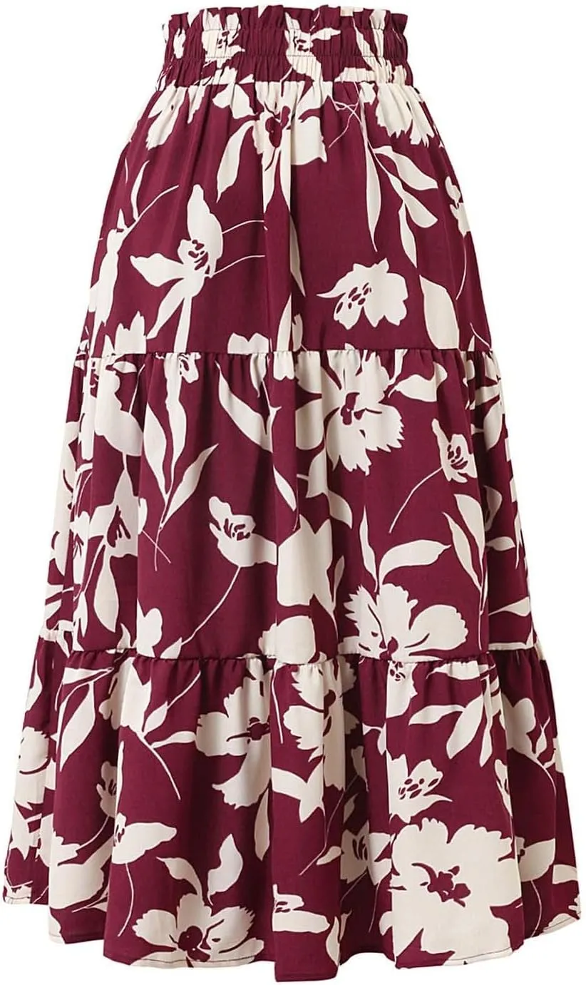 Elegant Floral Pleated Midi Skirt for Women Summer High End Fashion Stylish A Line Skirt Comfortable Lightweight