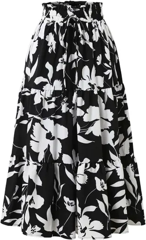 Elegant Floral Pleated Midi Skirt for Women Summer High End Fashion Stylish A Line Skirt Comfortable Lightweight