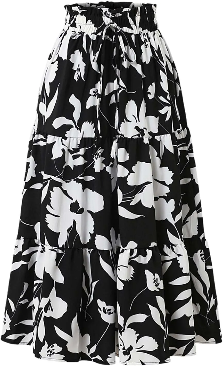 Elegant Floral Pleated Midi Skirt for Women Summer High End Fashion Stylish A Line Skirt Comfortable Lightweight