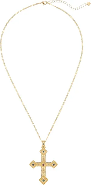 Elegant Gold Cross Necklace with Detailed Filigree Design - Lightweight Religious Jewelry with a Classic Touch - adjustable 66cm Chain