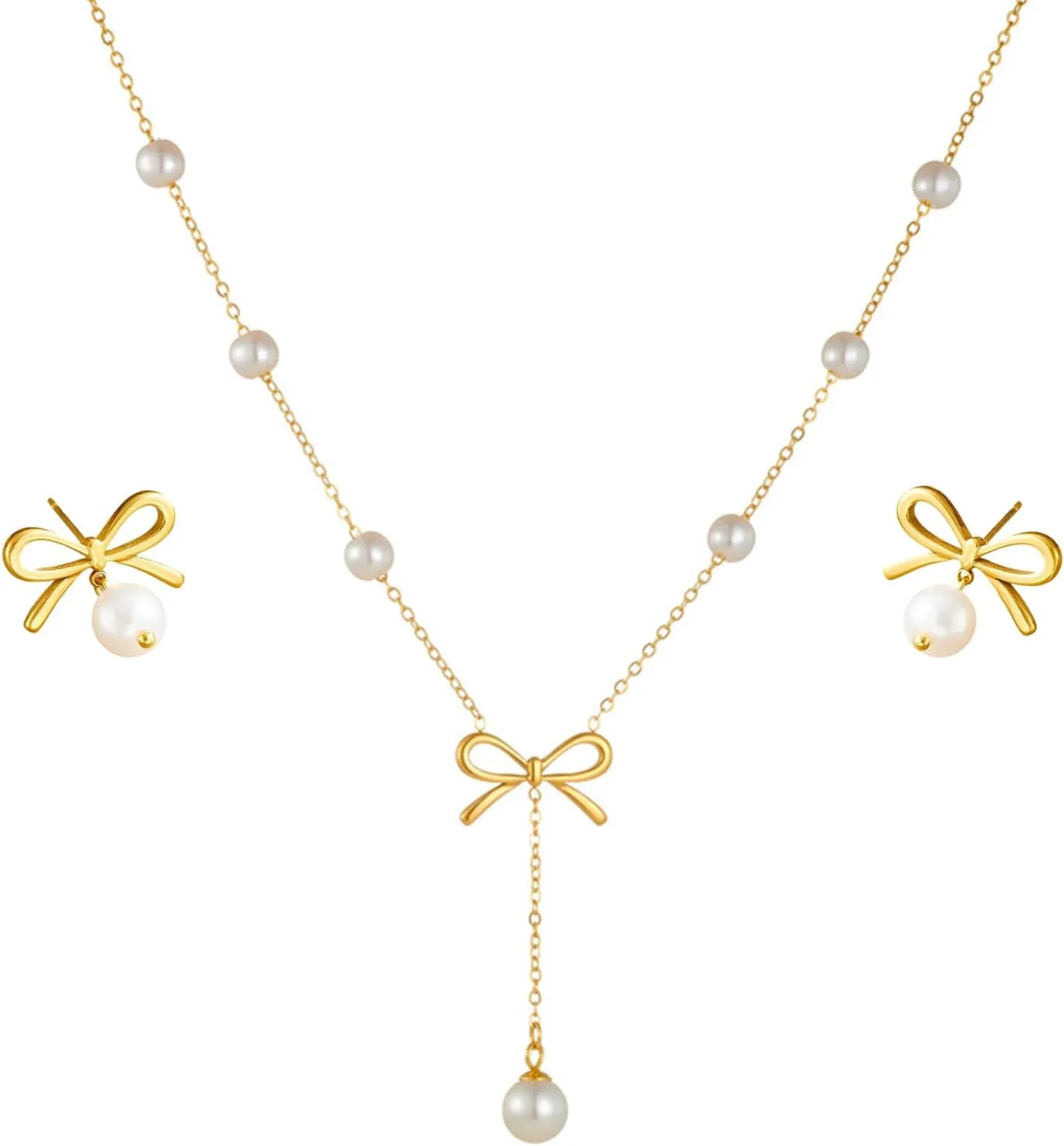 Elegant Stainless Steel Pearl Pendant Necklace & Earrings Set for Women, Hypoallergenic Jewelry Gift Set, Classic Boho Bridal Party Accessories